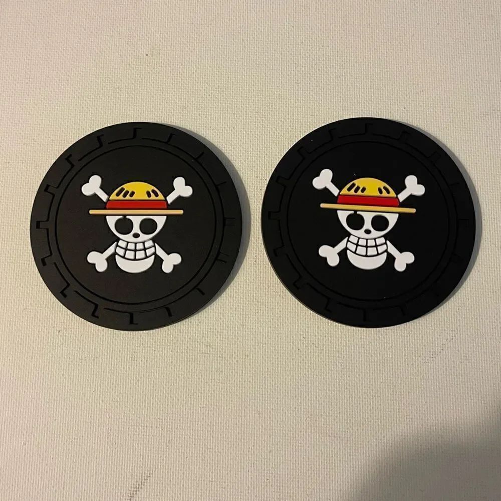 Skull and Crossbones car cup Coasters in black Set of 2 NWT - Picture 4 of 8